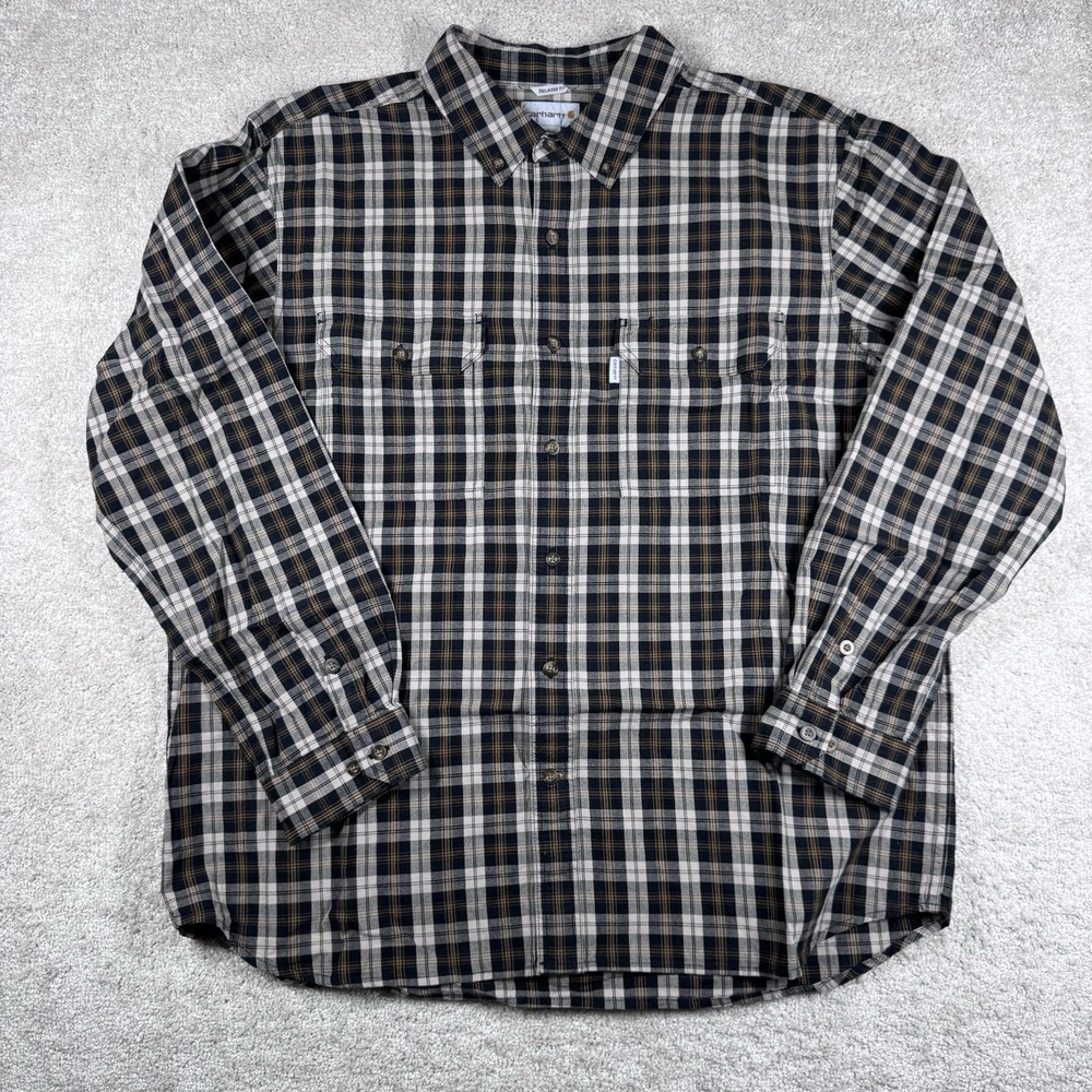 Carhartt Shirt Men's XL Plaid Chambray Relaxed Fit Button‎ Down Workwear